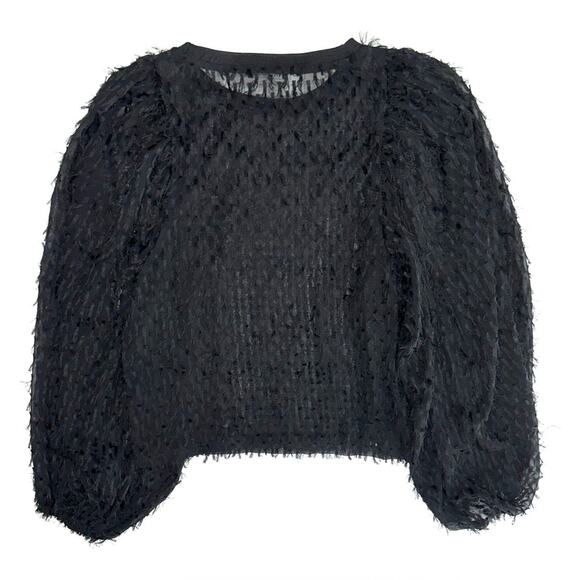 Zara Black Fringe Balloon Sleeve Top Size Small - Picture 10 of 12